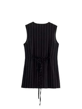 Blusa Feminina Risca de Giz com Botões e Amarração nas Costas - Cecília