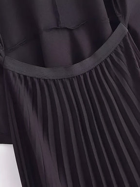 Vestido Feminino Midi de Alfaiataria sem Mangas com Decote V Plissado - Simona