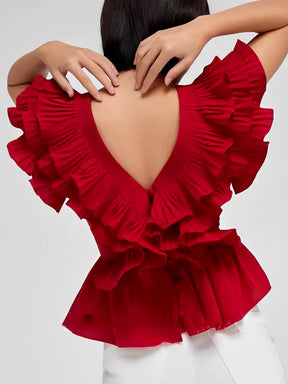 Blusa Feminina com Babados Decote em V com Botões - Isabella