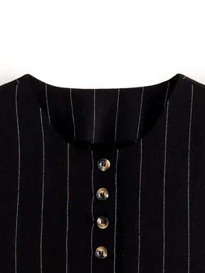 Blusa Feminina Risca de Giz com Botões e Amarração nas Costas - Cecília