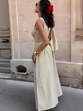 Vestido Feminino Longo Tecido Canelado com Modelagem Evasê Plissado - Maia