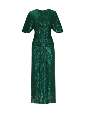 Vestido Feminino Longo de Festa Bordado em Paetês com Decote em V - Abigail