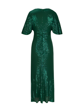 Vestido Feminino Longo de Festa Bordado em Paetês com Decote em V - Abigail