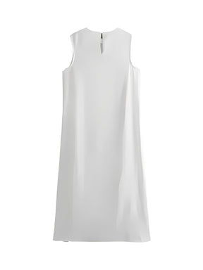 Vestido Feminino Longo com Botões Fenda Lateral e Decote Redondo - Louise