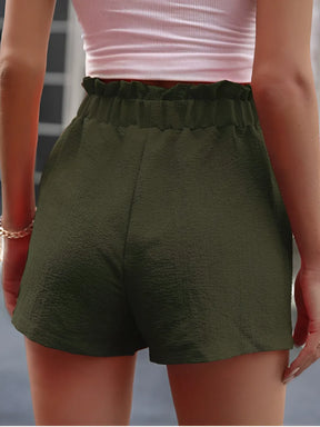 Short Feminino Cintura Alta com Elástico Bolsos e Amarração com Cadarço - Lavinia