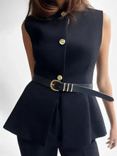 Blusa Feminina Regata Peplum com Botões e Cinto Ajustável - Cora