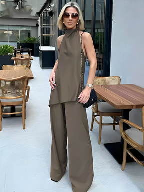 Conjunto Feminino com Blusa Frente Única e Calça Reta Ajustável - Gaia