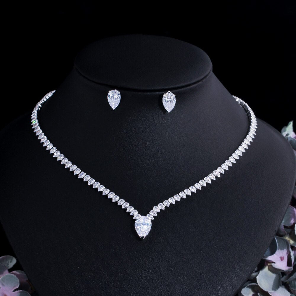 Conjunto Riviera Colar e Brincos de Cristais de Zirconia