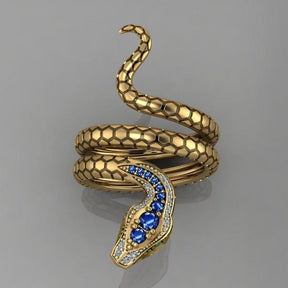 Anel Serpente com Cristais de Zircônia Banhado a Ouro 18k