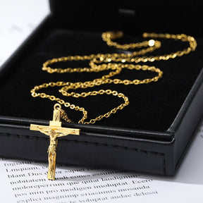 Corrente Crucifixo de Aço Inoxidável Banhado a Ouro 18K