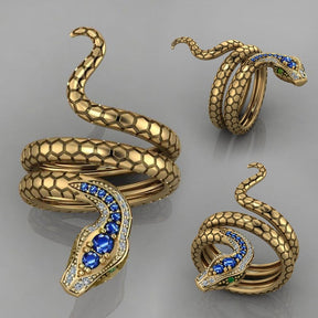 Anel Serpente com Cristais de Zircônia Banhado a Ouro 18k