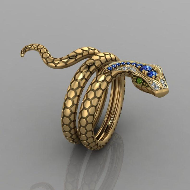 Anel Serpente com Cristais de Zircônia Banhado a Ouro 18k