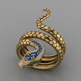 Anel Serpente com Cristais de Zircônia Banhado a Ouro 18k