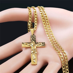 Corrente Crucifico com Pai Nosso Banhando a ouro 18k