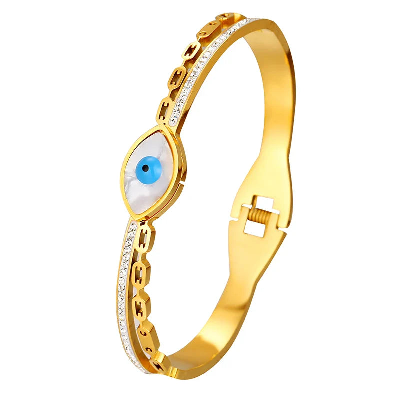 Pulseira Aço Inoxidável Evil Devil Eye Bangle 18K Banhado a Ouro