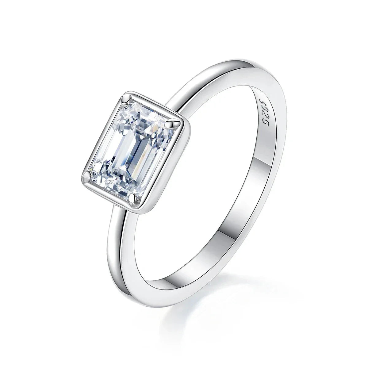 Anel Moissanite Corte Clássico Prata Esterlina 925