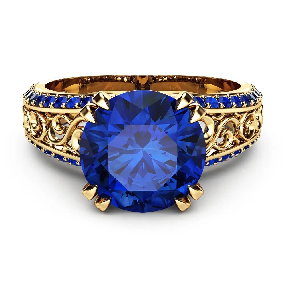 Anel HOYON 14K Ouro Cor Azul Safira