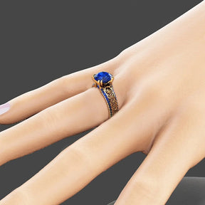 Anel HOYON 14K Ouro Cor Azul Safira