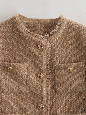 Jaqueta Feminina Tweed Texturizada com Botões e Bolsos - Giorgia