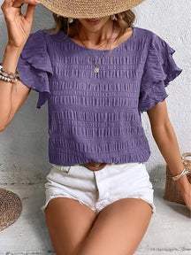 Blusa Feminina Texturizada com Babados nas Mangas e Gola Redonda - Sofia