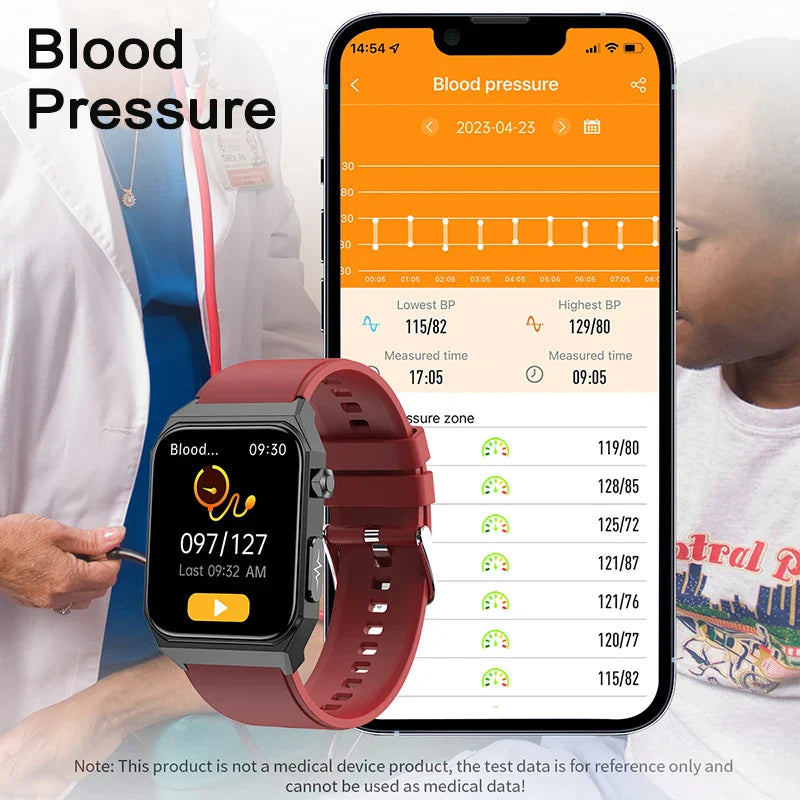 Relógio Digital  ECG + PPG, freqüência cardíaca, monitor de correia, sangue, glicose, pressão, oxigênio, temperatura corporal Smartwatch, 1,9"