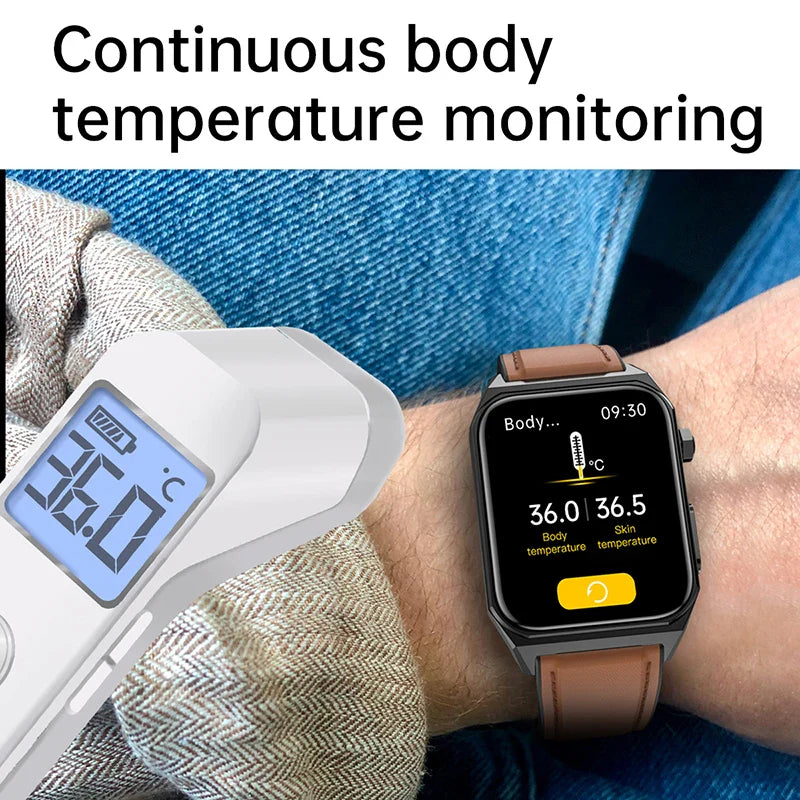 Relógio Digital  ECG + PPG, freqüência cardíaca, monitor de correia, sangue, glicose, pressão, oxigênio, temperatura corporal Smartwatch, 1,9"