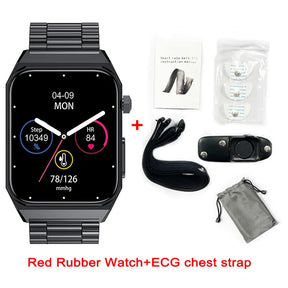 Relógio Digital  ECG + PPG, freqüência cardíaca, monitor de correia, sangue, glicose, pressão, oxigênio, temperatura corporal Smartwatch, 1,9"