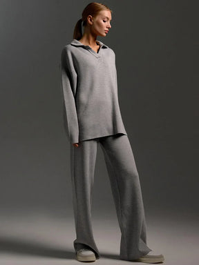 Conjunto Feminino com Suéter Gola Polo e Calça Flare com Elástico na Cintura - Isis