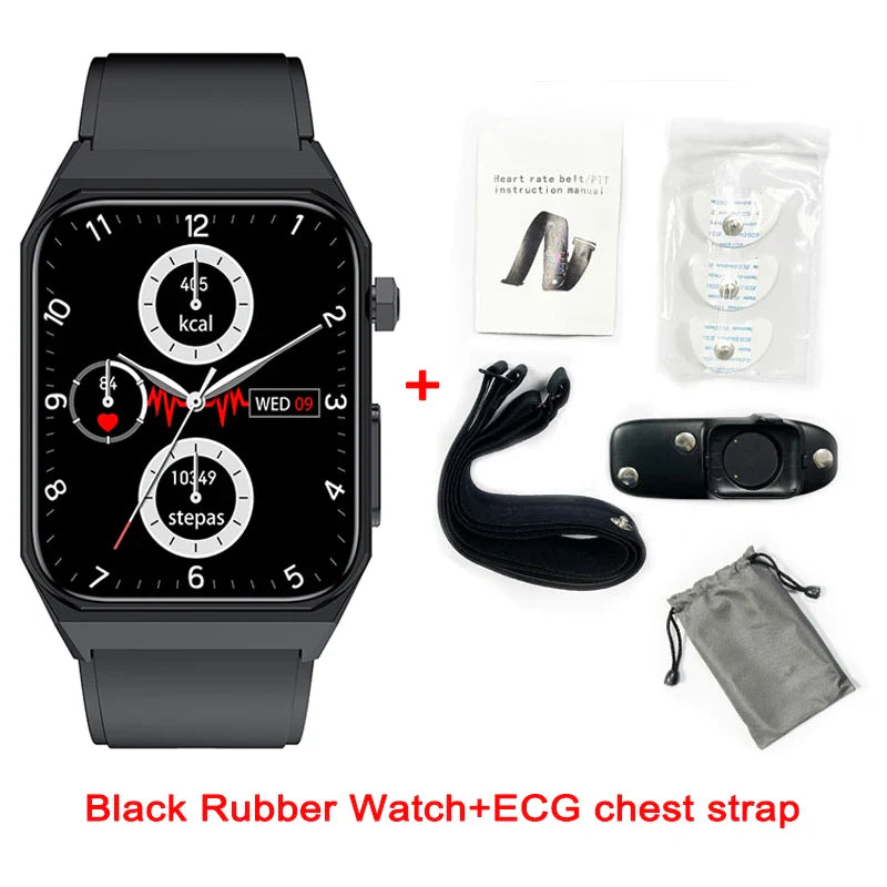 Relógio Digital  ECG + PPG, freqüência cardíaca, monitor de correia, sangue, glicose, pressão, oxigênio, temperatura corporal Smartwatch, 1,9"